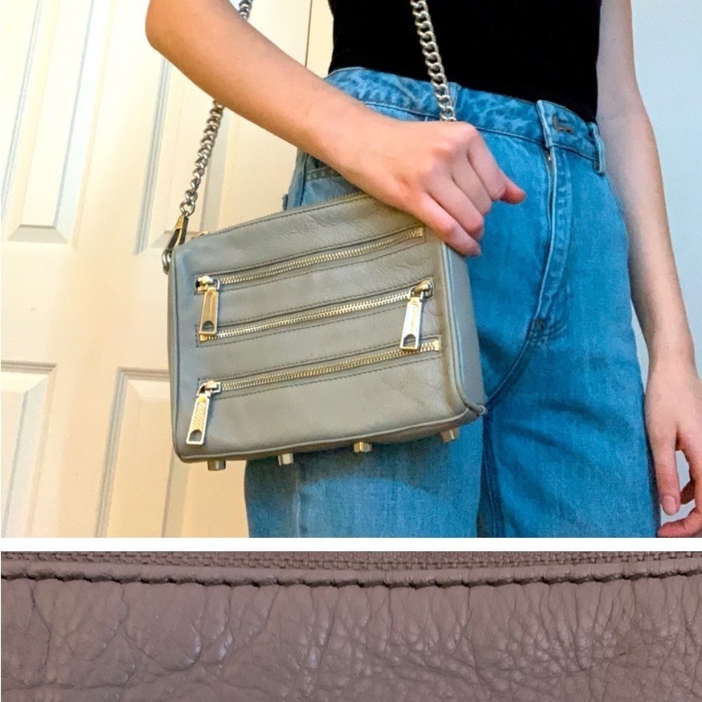 Rebecca Minkoff Mini Leather Moto 3 Zip Crossbody Stud Clutch in Putty